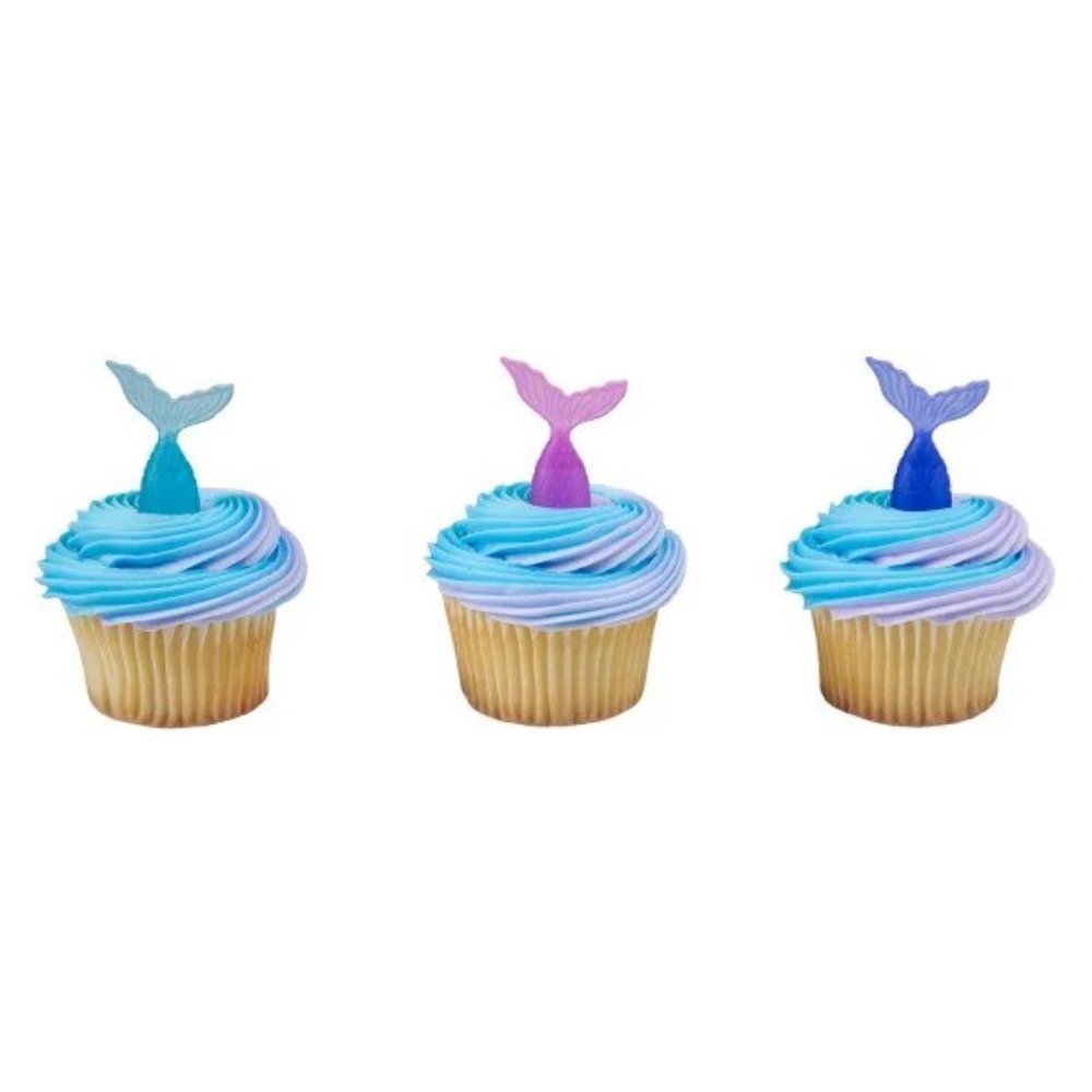 12 Decopac cupcake toppers mermaid tails fins dozen cake summer party bento US